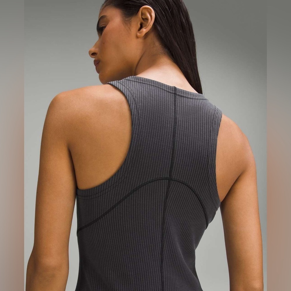 Lululemon Ribbed Softstreme Slim-Fit Tank Dress Dark Gray (Size 6) - Picture 4 of 12